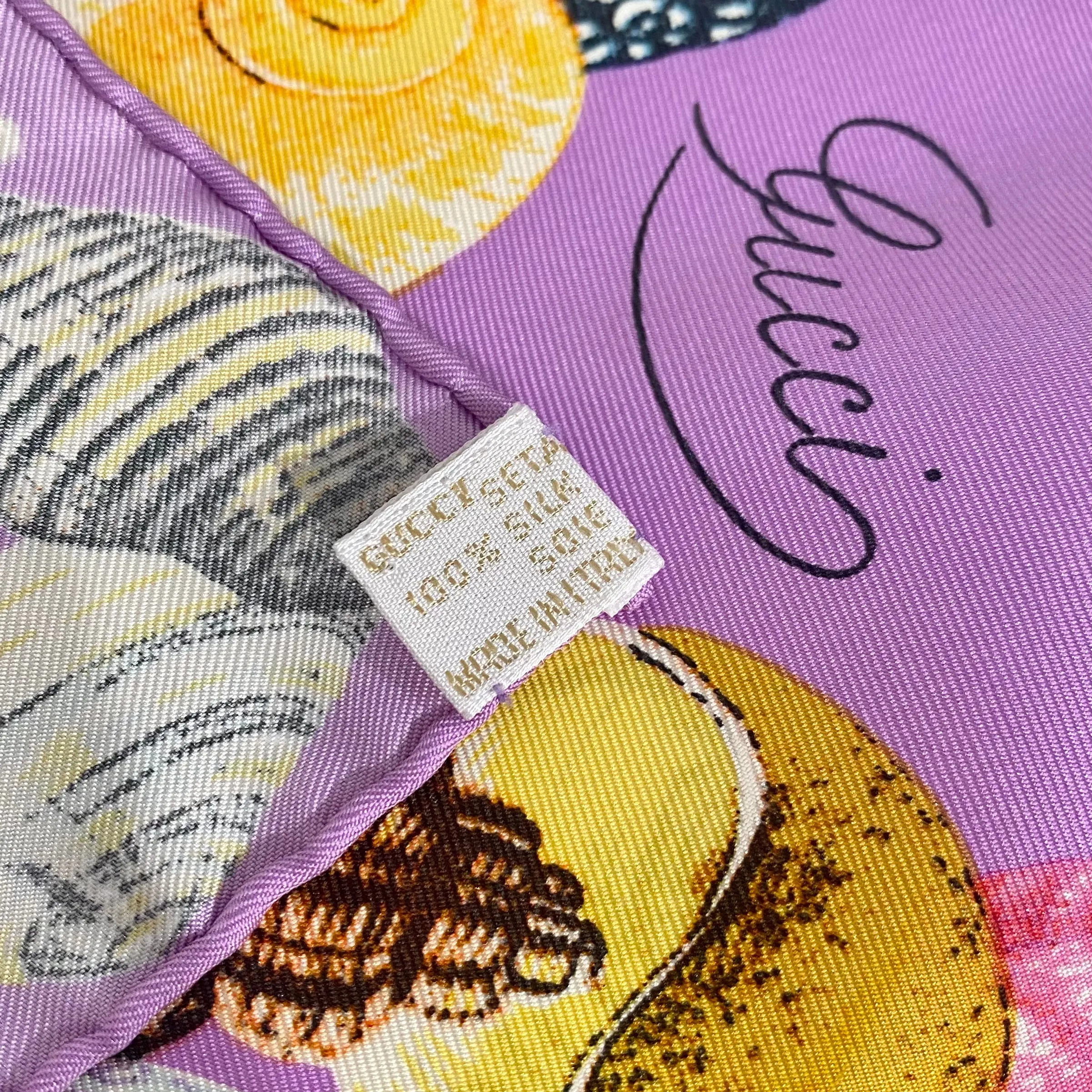 Vintage Gucci Lavender Fish Print Silk Scarf