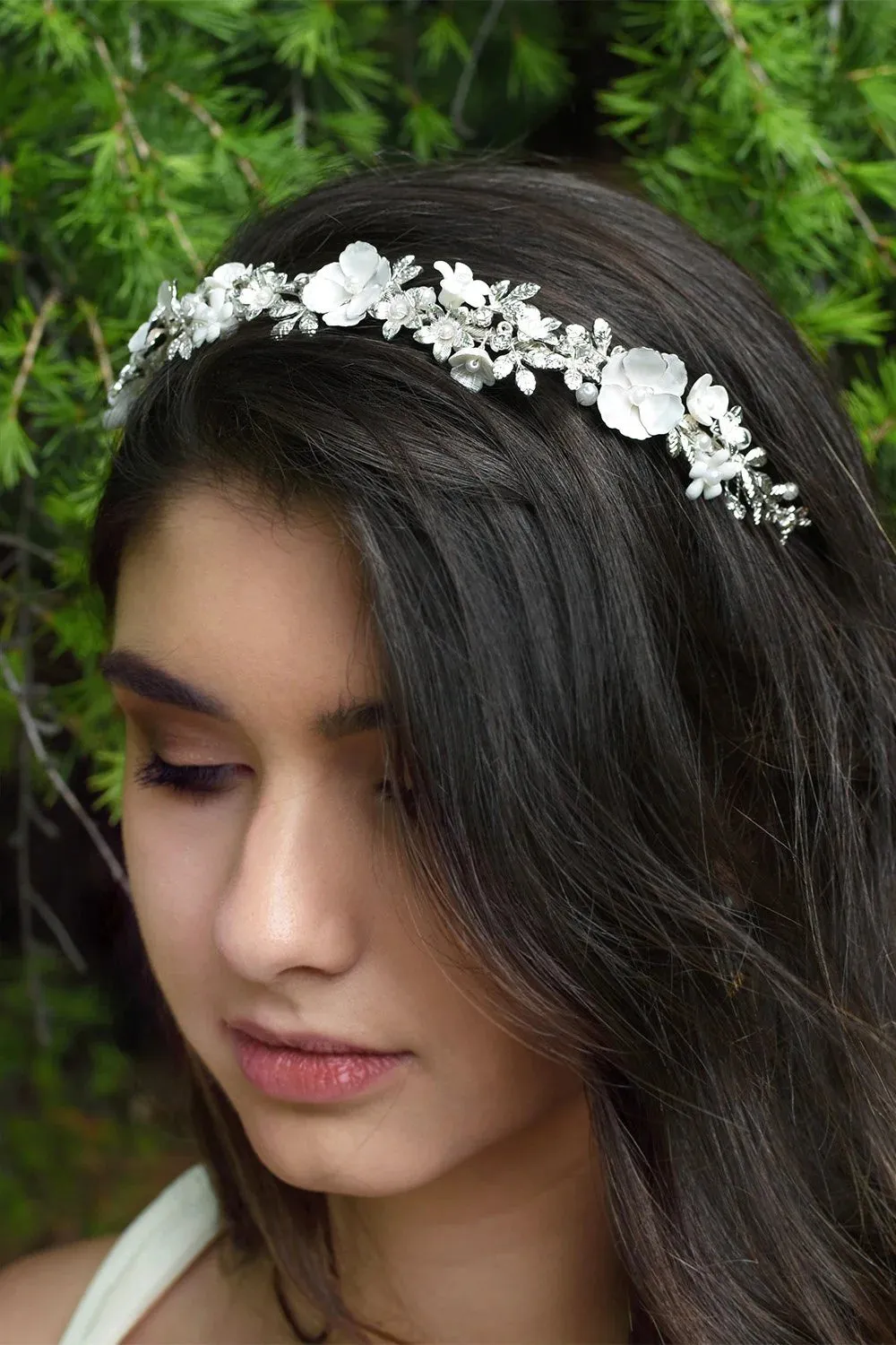 Windsor Bridal Elodie Headband, Silver Floral